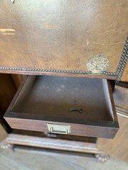 🍸Antique Prohibition Era Liquor Cabinet / Hidden Bar Leather Wrapped 1920s VTG