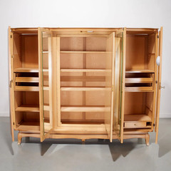 Antique European Art Deco Blonde Wood Wardrobe Armoire Cabinet 1940s, Sold AS-IS