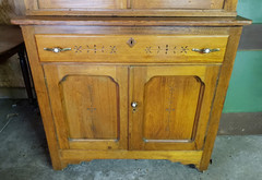 Antique Step-Back Cupboard Hutch Glass Doors Drop-Front Desk Engraved Panels