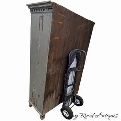 antique Blue Painted Cupboard Dental Molding Dovetailed Farm House 1820
