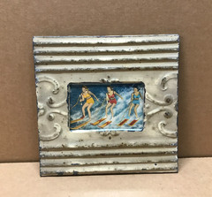 VTG 11″ Sq. Photo 4×6 Tin Ceiling Metal Shabby Mocha Picture Frame Old 923-26B