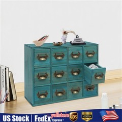 12 Drawers Vintage Tabletop Apothecary Storage Box Library Card Catalog Cabinet