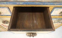 Rare Phenomenal Solid Teak Country Paint Decorated Painted Farm Style Cupboard