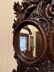 Antique Victorian Walnut Carved Mirror with Cherubs