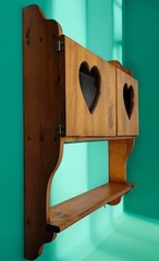Handmade Wooden Wall Mount Cabinet w/Shelf & Heart Cut Out Doors 30×26″ Bathroom