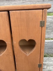 Vintage Wood Wall Mount Cabinet with Heart Cut Outs On Doors Country Farm 🔥