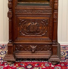 Antique French Renaissance Revival Scholars Bookcase Cabinet Carved Oak 19th C