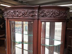 CARVED MAHOGANY BEVELED GLASS CHINA CABINET, ATTR. R. J. HORNER