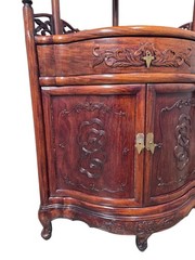 Vintage Chinese Solid Rosewood Corner Etagere Cabinet Carved Whatnot Shelf Heavy