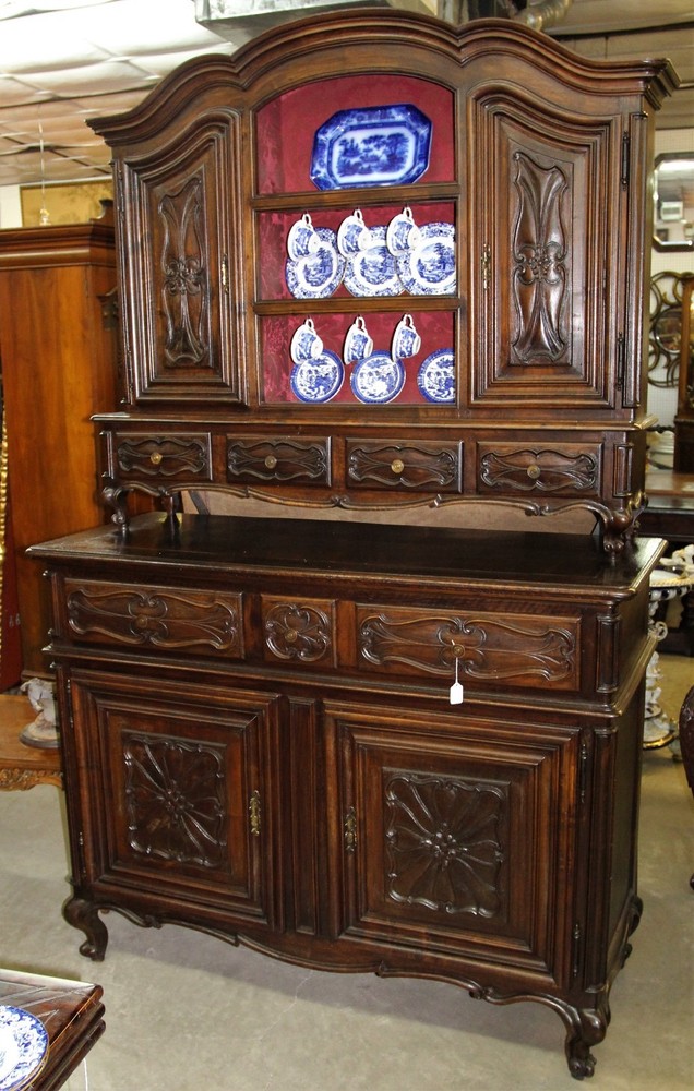 Antique Country French Hand Carved Solid Walnut Vassilier Buffet Cupboard C1870