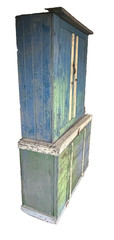 Primitive 2pc Step Back Wall Cupboard Blue & Green Patina Pickup 61103