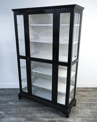 Vintage Glass Front Black Painted Vitrine Display Cabinet