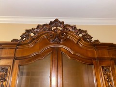 European antique (circa 1930’s) curved glass china cabinet.  96x106x25