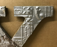 Decorative Salvaged Tin Ceiling 16″ Patchwork Shabby Silver Letter Y Old 223-26B