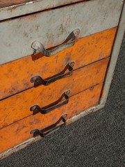 Vintage Mid Century Modern Industrial Steel Table Top File Cabinet Four Drawers