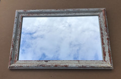 VTG Salvaged 24×37 Shabby White 2-Piece Wood Trim 18×31 Mirror Chic Old 1611-25B