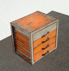 Vintage Mid Century Modern Industrial Steel Table Top File Cabinet Four Drawers