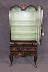 Chinoiserie Ebonized and Paint Decorated Georgian Style 1960’s China Cabinet