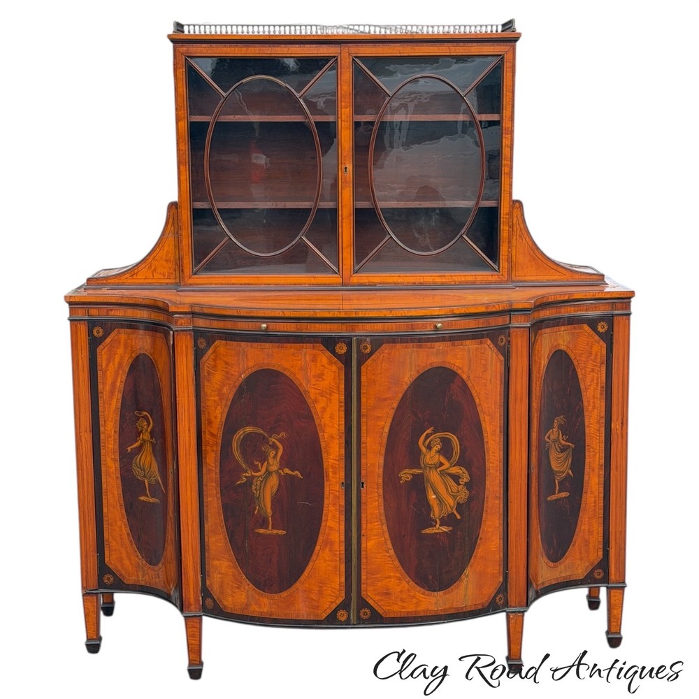 Antique George III Satinwood Inlaid Figural drawing cabinet server sideboard