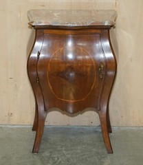 FINE PAIR OF ANTIQUE 1880 ITALIAN MARBLE TOP BOMBE NIGHTSTAND SIDE TABLE CHEST