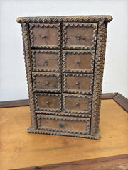 Antique Tramp Art Hanging Spice Cabinet Apothecary Collectors 10 Drawers