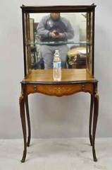 Antique French Louis XV Style Petite Curio Etagere with Satinwood Inlay & Mirror