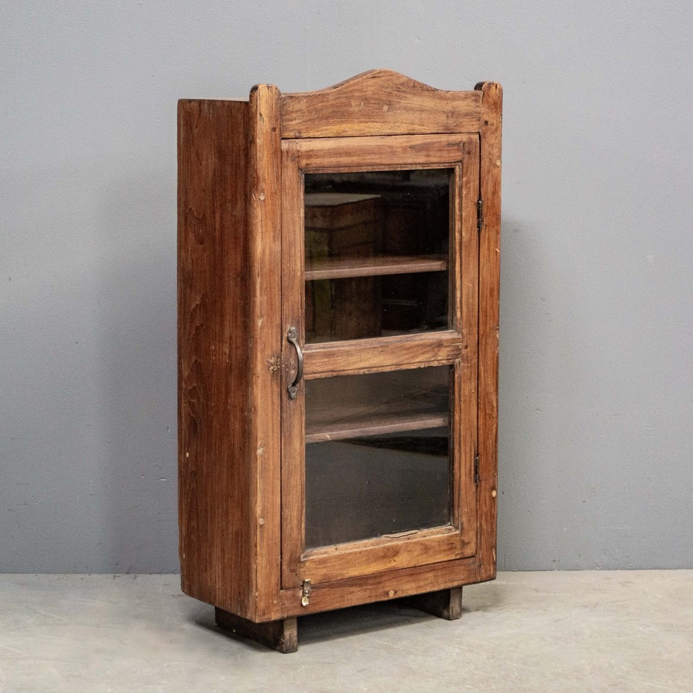 Small Antique Indian Teak Glass Front Display Cabinet