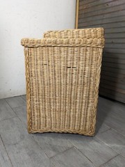 Vintage Boho Chic Coastal Wicker Rattan Drop Front Record Storage Cabinet Table