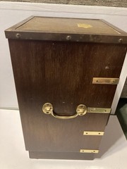Antique Victorian Brown Leather Brass Gallery Military Campaign Cabinet 14.5x8x8