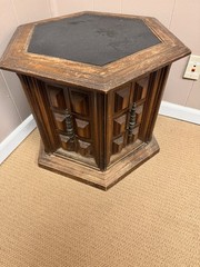 Antique Hexagonal Wood Cabinet Raised Panel Double Doors Brown Black