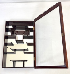Early 20th-C Chinese Carved Rosewood Wall Mounted Curio Display Cabinet