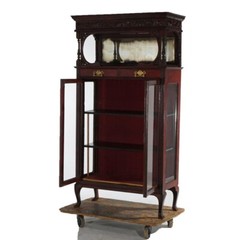 Antique Mahogany Two-Door & Two-Drawer Mirrored China Cabinet C1910