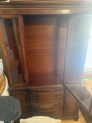 cherry wood antique hutch and service for twelve china set