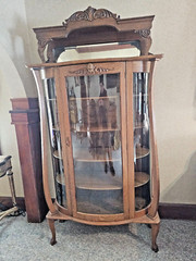 Antique Victorian Art Nouveau triple Curved glass Oak China curio cabinet