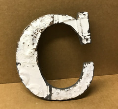 Decorative Salvaged Tin Ceiling 8″ Patchwork Shabby White Letter C Metal 186-26B