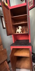Primitive Style Kitchen/Storage Cabinet / Pantry. Red And Black. Crystal Knob