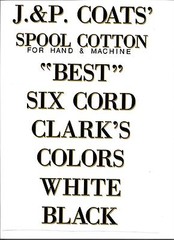J & P COATS SPOOL CABINET LABEL 8 PIECE SET / BLACK LETTERS with GOLD SHADOW.