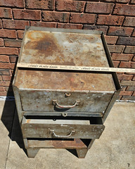 VINTAGE INDUSTRIAL METAL TOOL BOX CABINET TWO DRAWERS OLD FACTORY CART