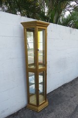Hollywood Regency Tall Narrow Antique Gold Display Shelf Cabinet 6066