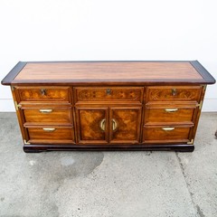 Mid Century Modern Dresser Credenza Walnut 9 Drawer Wood Brass Handle Mcm