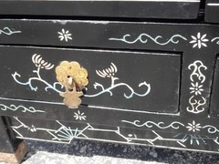 Vintage Chinese Asian Black Lacquer Chinoiserie Cabinet Side Table