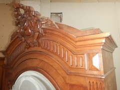 Antique French Renaissance Carved Walnut Wardrobe large Beveled Mirror