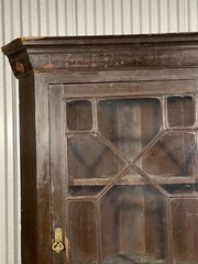Antique 19thC Spanish Brown Painted Glazed Door Corner Cupboard Old Paint
