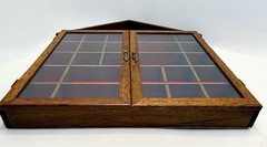 VTG Wooden House Shape Wall Curio Knickknack Display Cabinet Red Velvet Interior