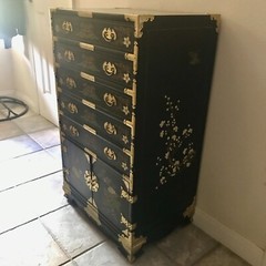 Vintage Chinoiserie silverware multidrawer cabinet chest