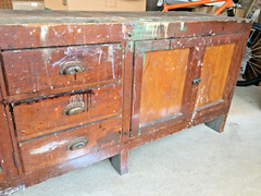 antique vintage industrial workbench cabinet tv stand table cleveland ohio 1920