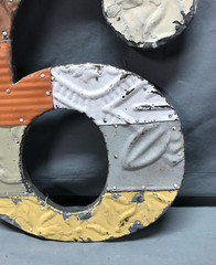 Decorative Salvage Tin Ceiling 12″ Patchwork Metal VTG Number 6 Old 296-25B
