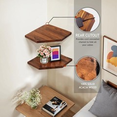 Demigo Corner Shelf Wall Mount, Set of 2 Solid 11.8 x 16.5 inches, Brown