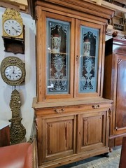1880 Belgium Etched Glass Antique Hutch