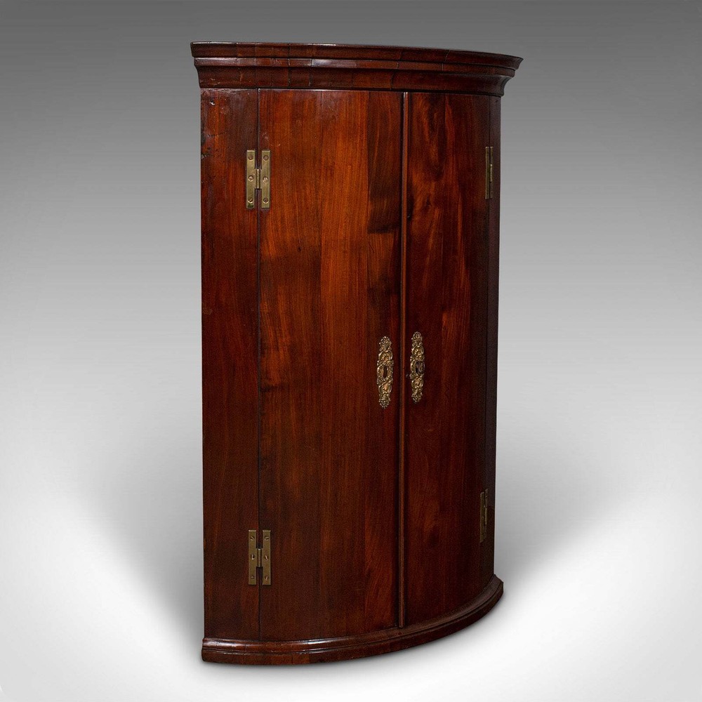 Antique Bow Front Corner Cabinet, English, Wall Cupboard, Georgian, Circa 1770